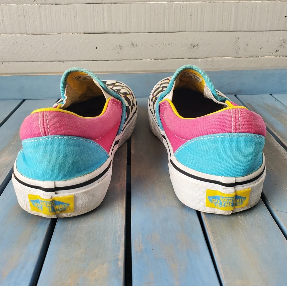 VANS Checkerboard Slip-On Black White Pink Blue Yellow Women's Size 6 - Picture 6 of 10